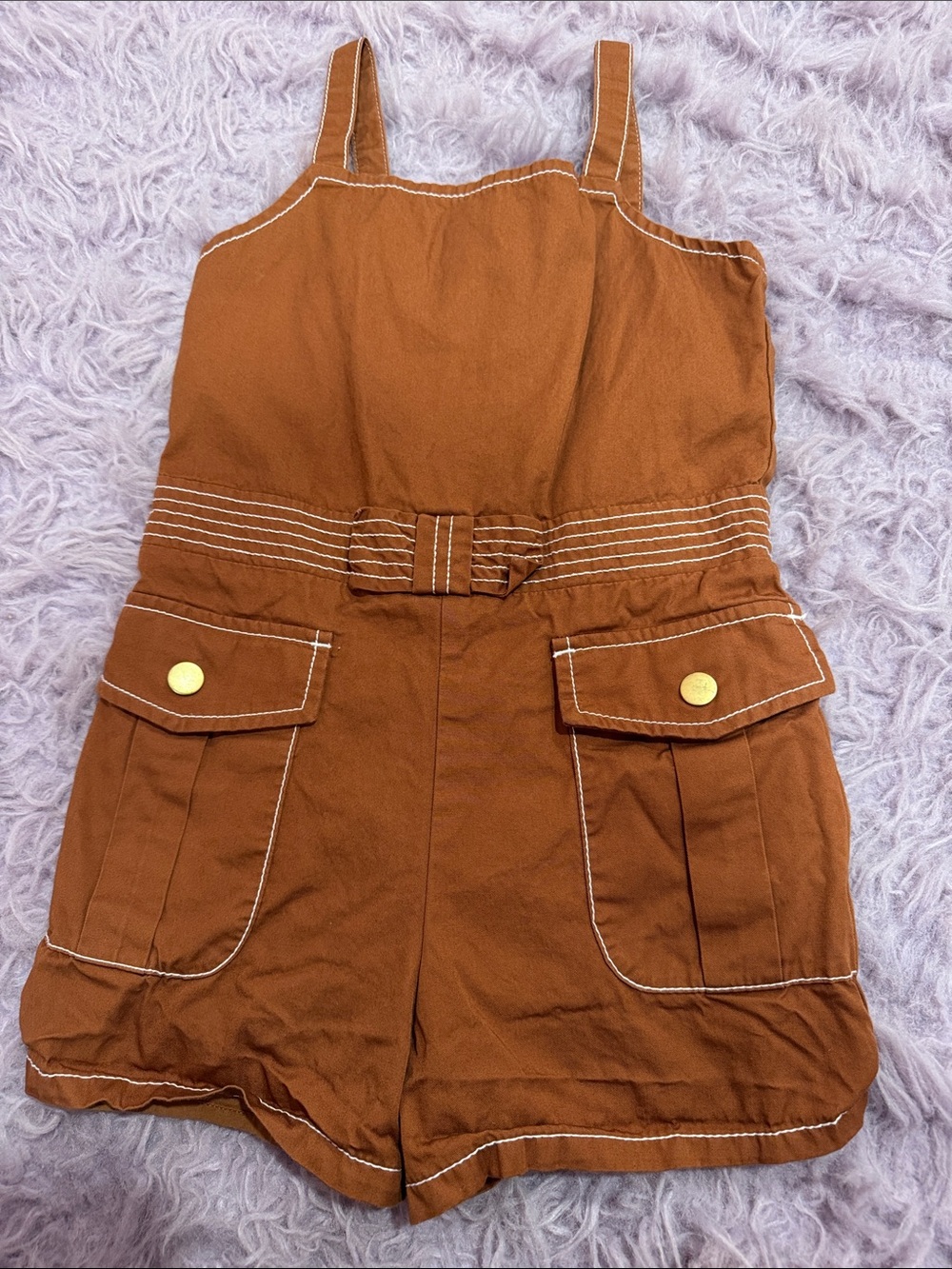 Janie and Jack Rust Brown Pocket Romper with Belt